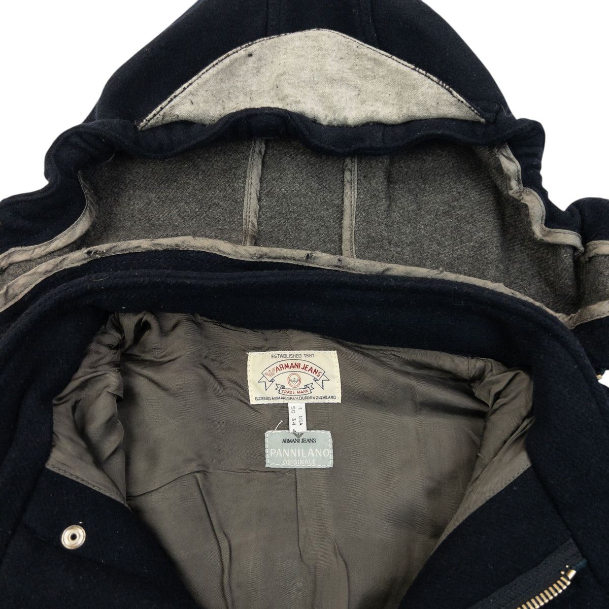 Vintage 90s Armani Jeans Zip Up Wool Jacket Size XXL