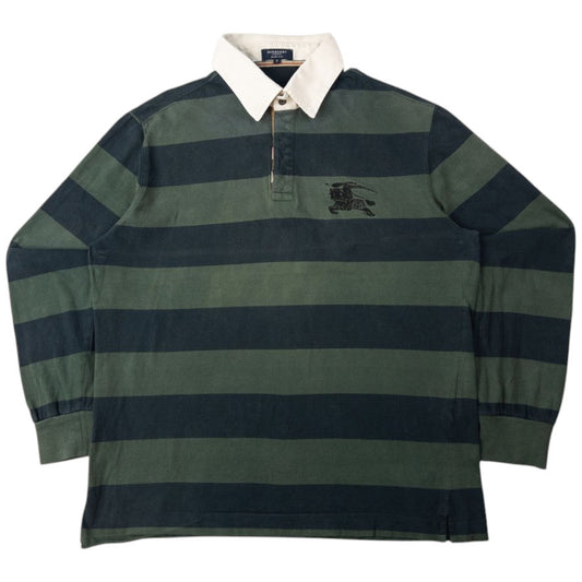 Vintage Burberry Striped Long Sleeve Rugby Polo Shirt Size M