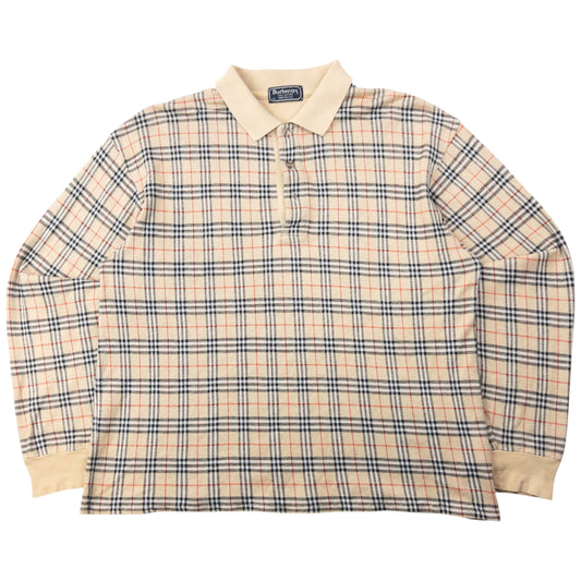 Vintage 90s Burberry Nova Check Long Sleeve Polo Shirt Size M