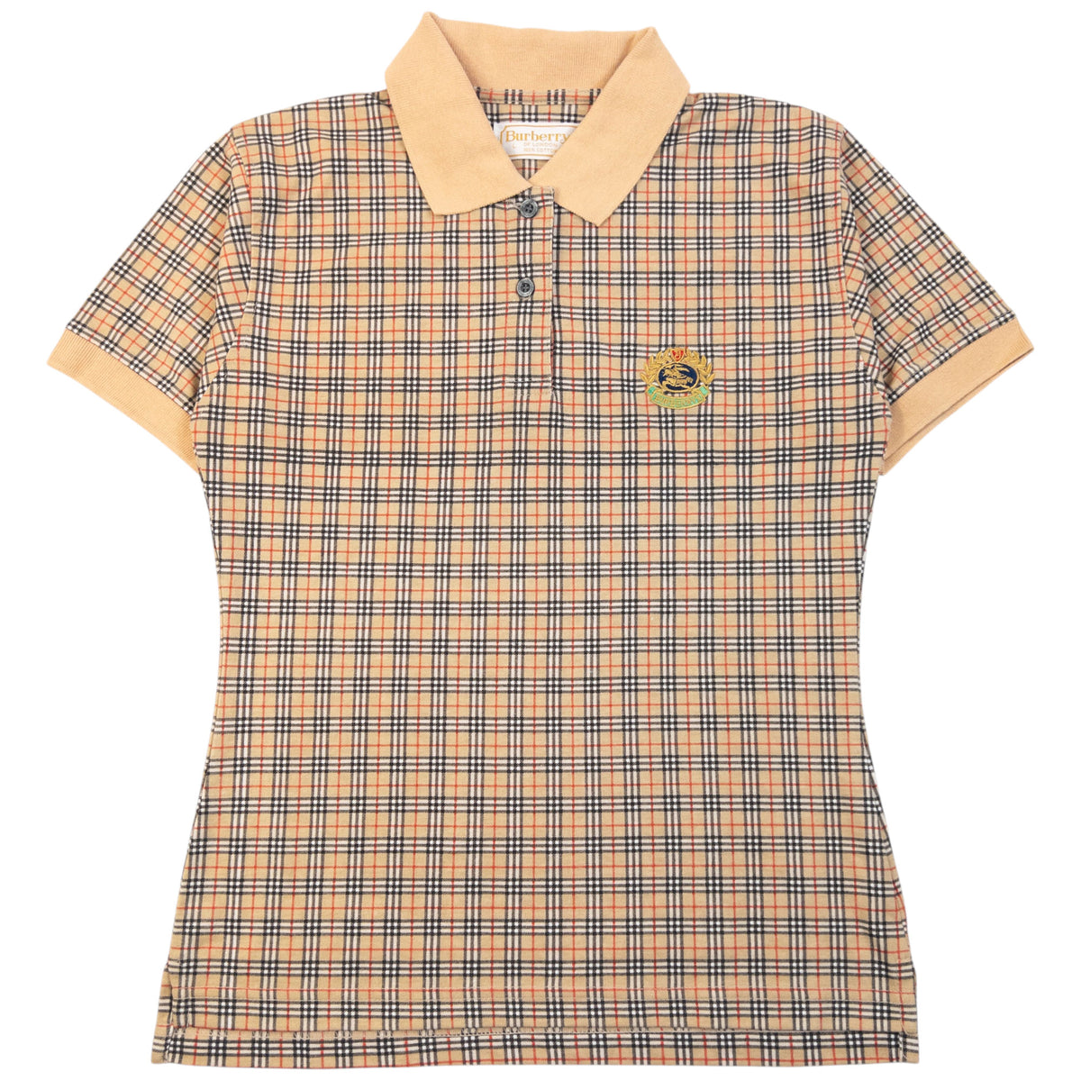 Vintage 90s Burberry Nova Check Polo Shirt in beige (cotton), embroidered logo
