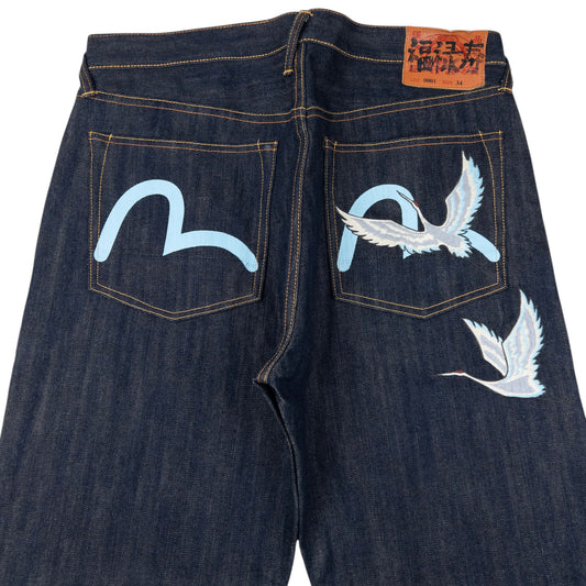 Vintage Evisu Double Gull Embroidered Crane Japanese Denim Jeans Size W35