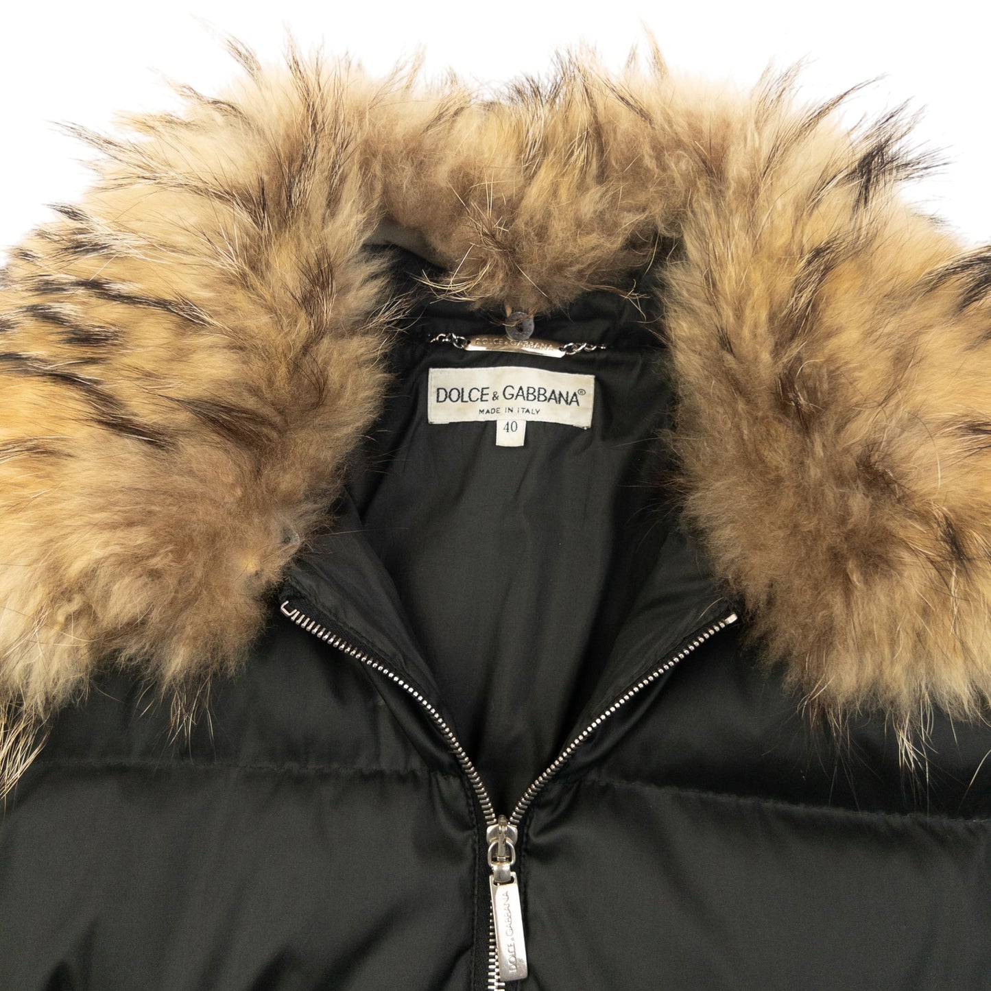 Vintage 2000s Dolce & Gabbana Fur Collar Puffer Jacket Womens Size M