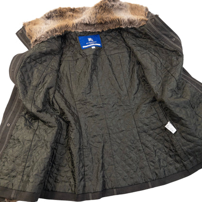 Vintage 2000s Burberry Blue Label Fur Trim Belt Waist Jacket Womens Size M