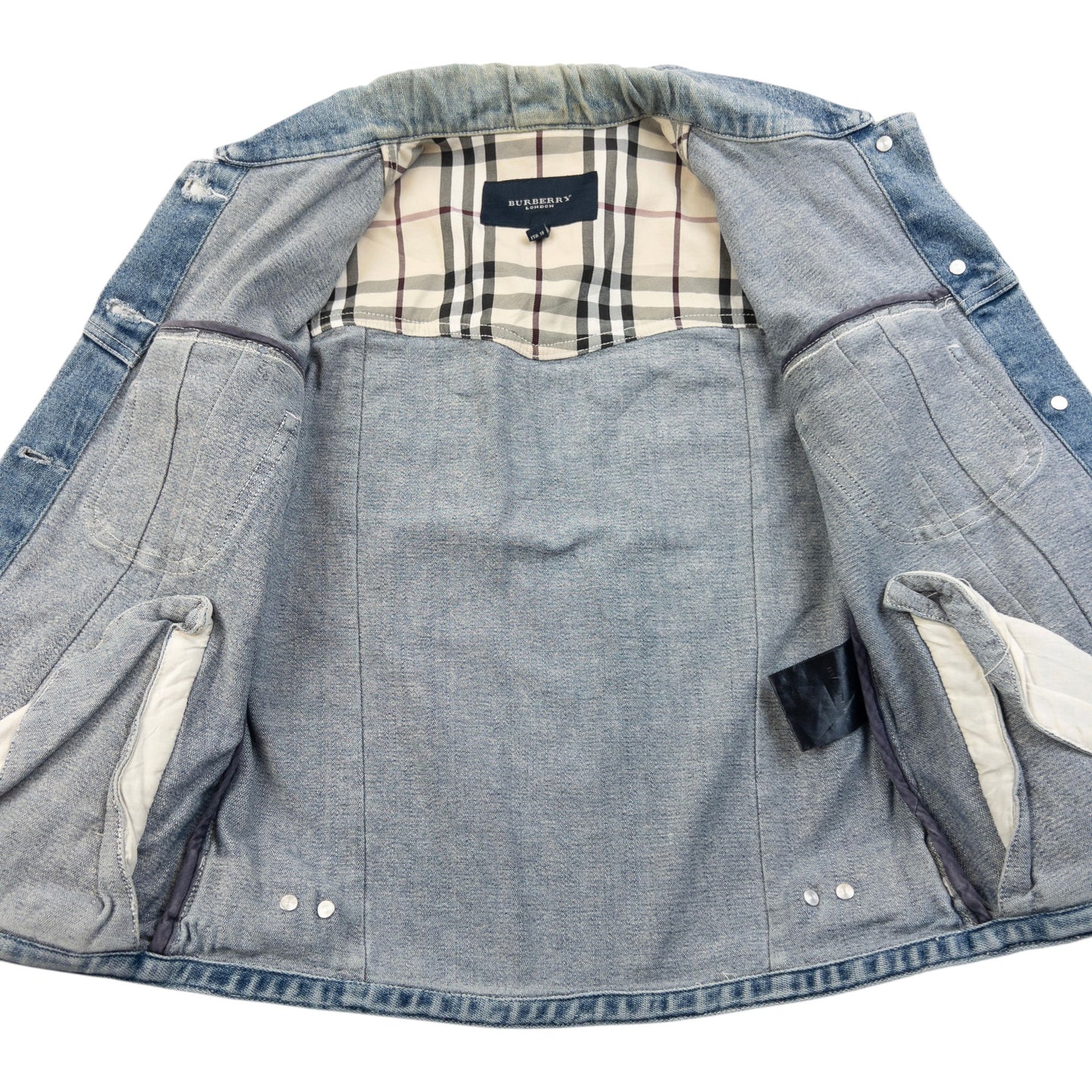 Vintage 2000s Burberry Nova Check Cuff Denim Jacket Womens Size XS