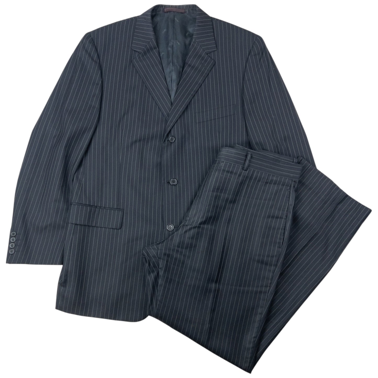 Vintage 90s YSL Yves Saint Laurent Pinstripe Jacket & Trousers Suit Set Size XL