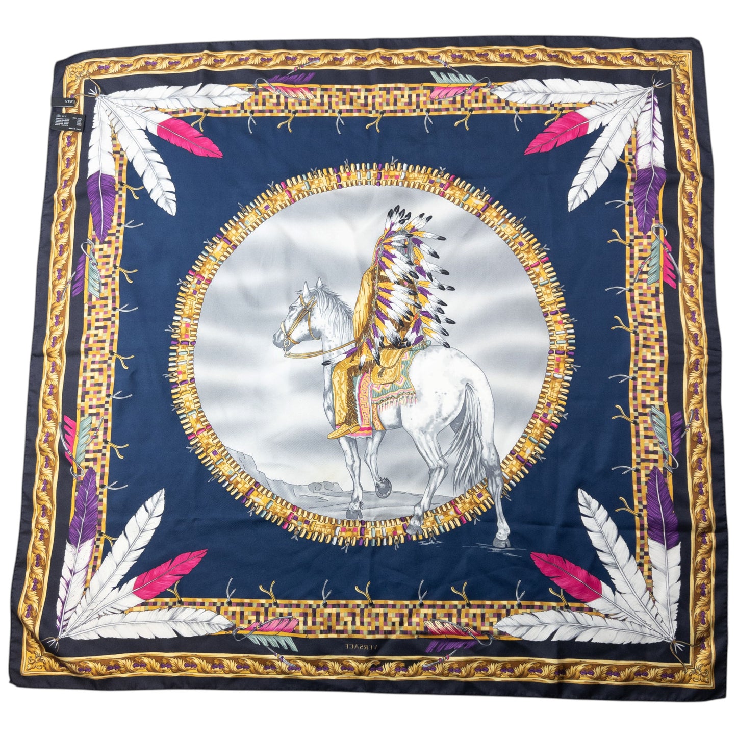 Versace Native American Print Silk Scarf