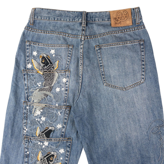 Vintage Koi Fish Japanese Denim Jeans Size W31