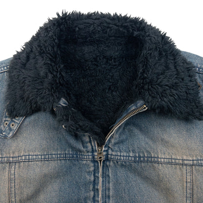 Vintage 2000s PPFM Fur Lined Zip Up Denim Jacket Size M