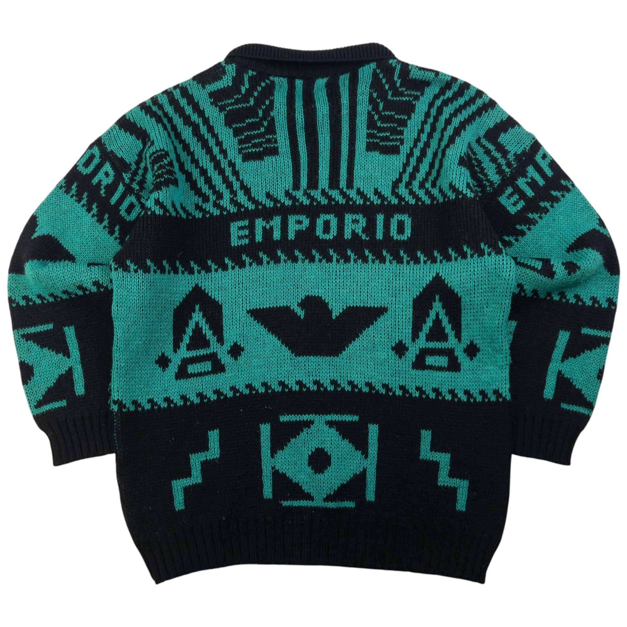 Vintage Emporio Armani Aztec Knitted Polo Jumper Size M | Second