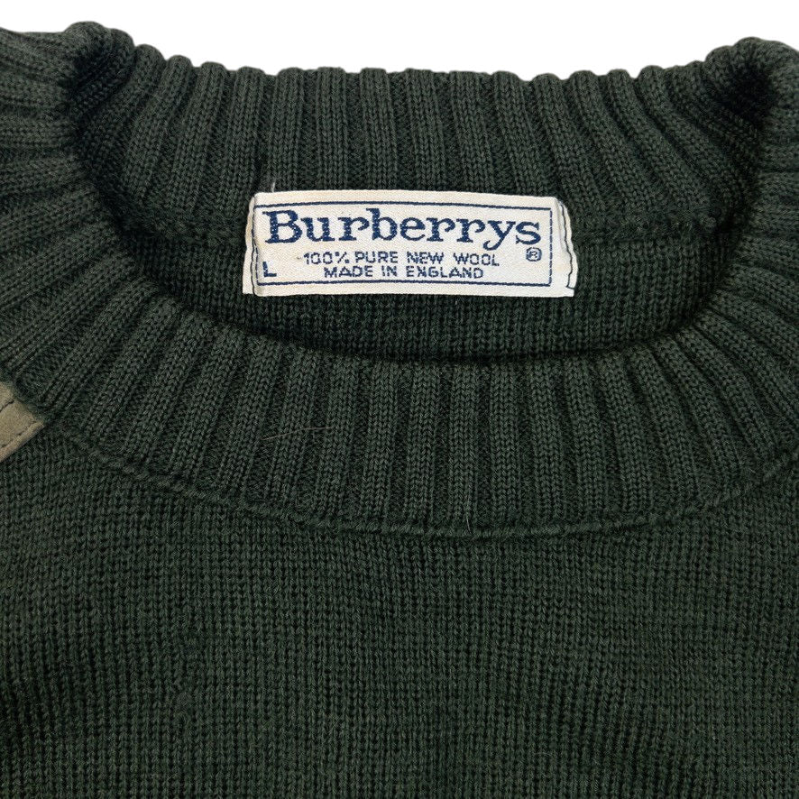 Vintage 90s Burberry Suede Patch Wool Jumper Size S