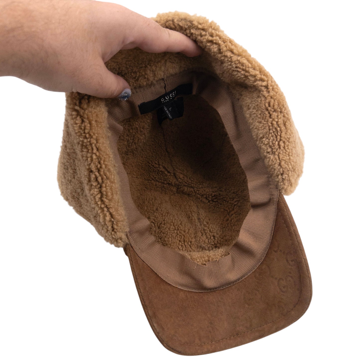 Vintage 2000s Gucci Fleece Lined Monogram Suede Trapper Hat Size L