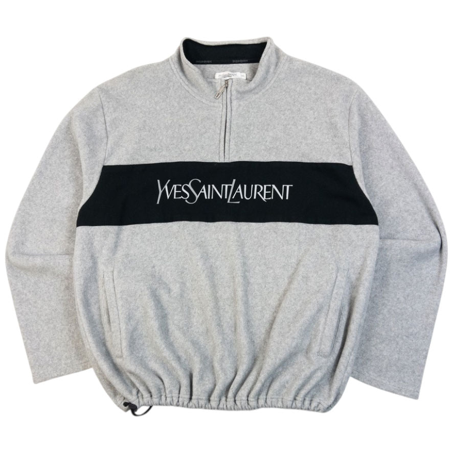 Vintage 2000s YSL Yves Saint Laurent Q Zip Fleece Sweatshirt in grey, quarter zip collar
