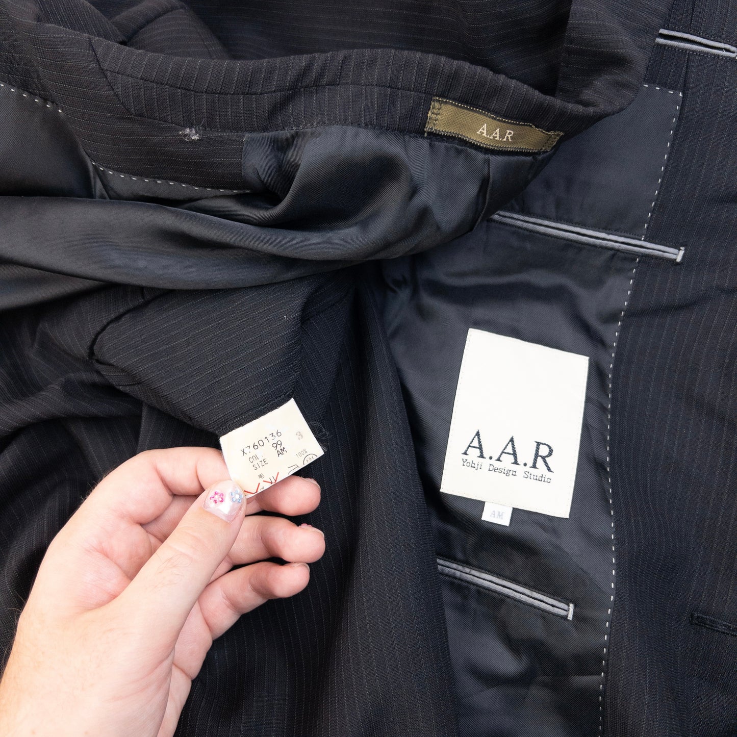 Vintage 90s Yohji Yamamoto A.A.R Pinstripe Jacket & Trousers Suit Set Size S