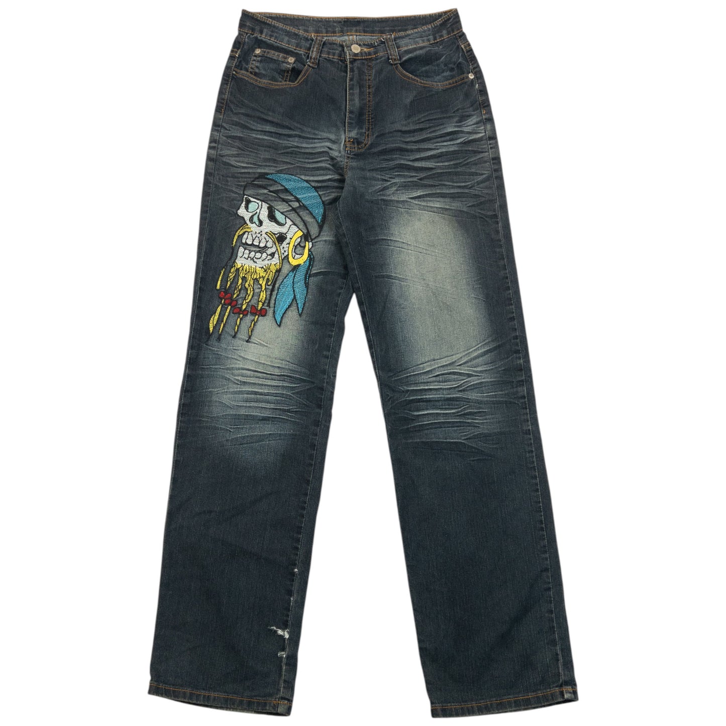 Vintage 2000s Embroidered Skull Pirate Japanese Denim Jeans Size W30