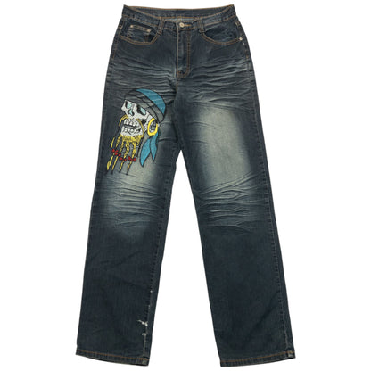 Vintage 2000s Embroidered Skull Pirate Japanese Denim Jeans Size W30
