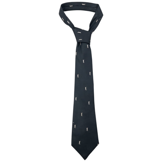 Vintage 80s YSL Yves Saint Laurent Monogram Silk Tie