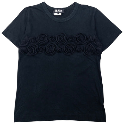 Vintage Comme Des Garçons BLACK Rose Applique T Shirt Womens Size S