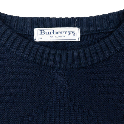 Vintage 90s Burberry Embroidered Wool Cable Knit Jumper Size XL