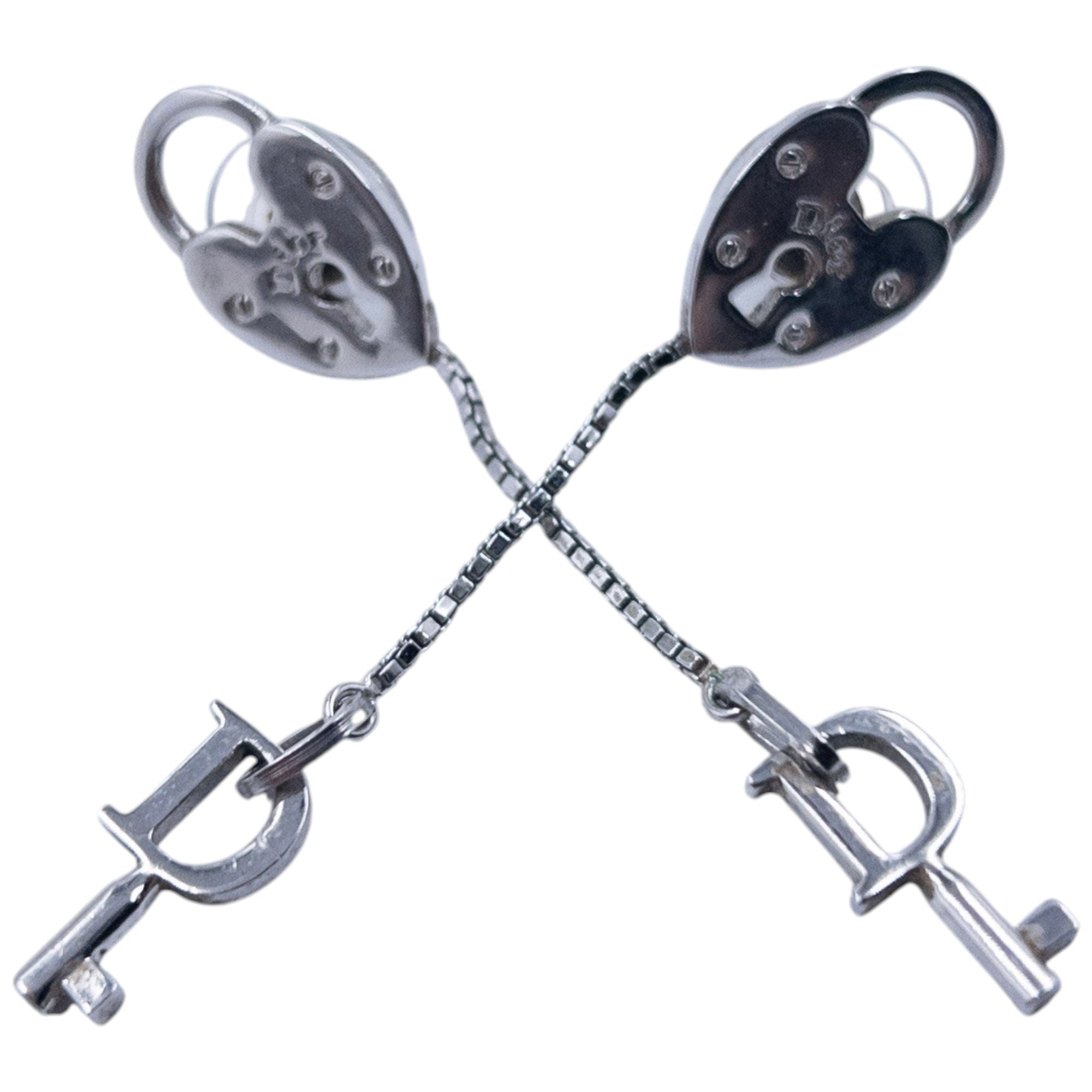 Vintage Dior Silver Heart Lock & Key Earrings