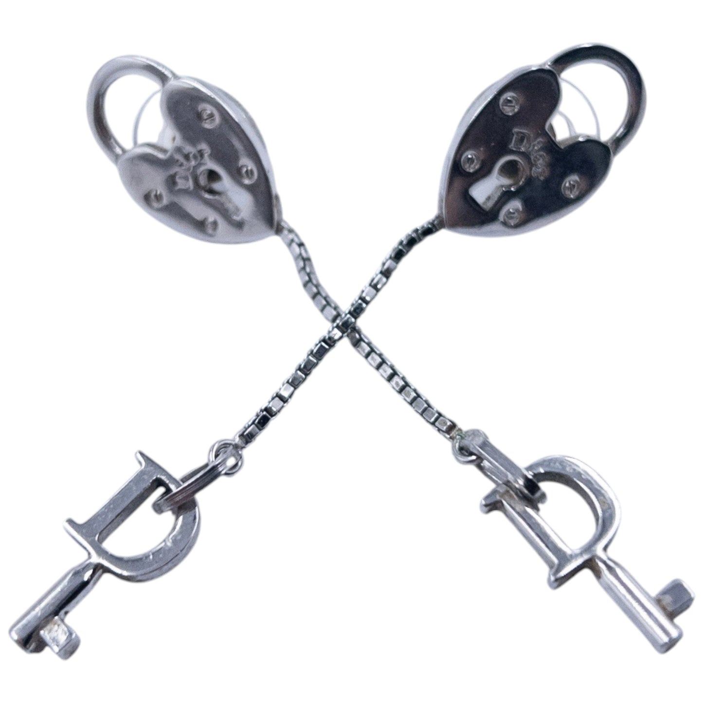 Vintage Dior Silver Heart Lock & Key Earrings