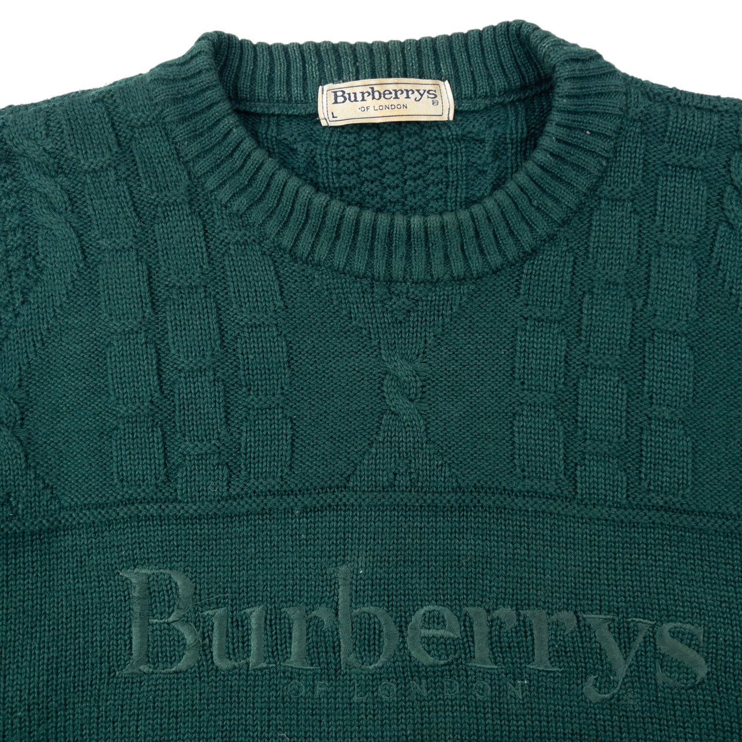 Vintage 90s Burberry Embroidered Cable Knit Jumper Size L