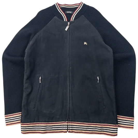 Vintage 2000s Burberry Black Label Nova Check Lined Ribbed Knit Jacket Size