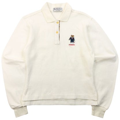 Vintage 90s Burberry Nautical Bear Long Sleeve Polo Shirt Womens Size S
