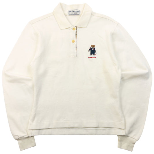 Vintage 90s Burberry Nautical Bear Long Sleeve Polo Shirt Womens Size S