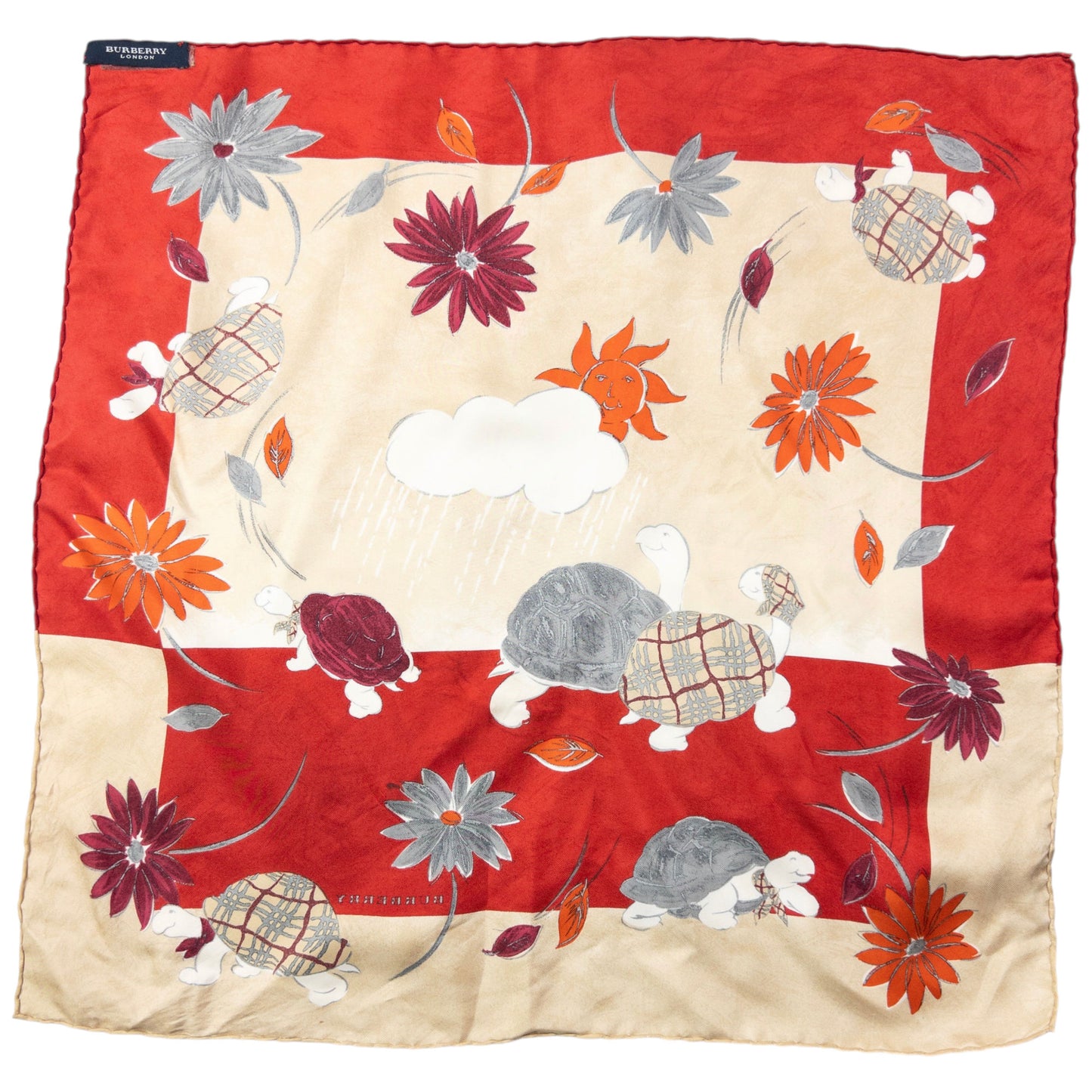 Vintage 2000s Burberry Floral Turtle Print Silk Scarf