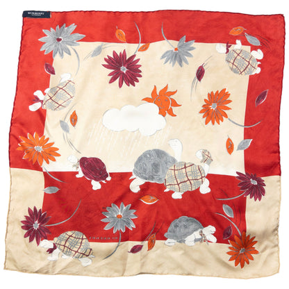 Vintage 2000s Burberry Floral Turtle Print Silk Scarf