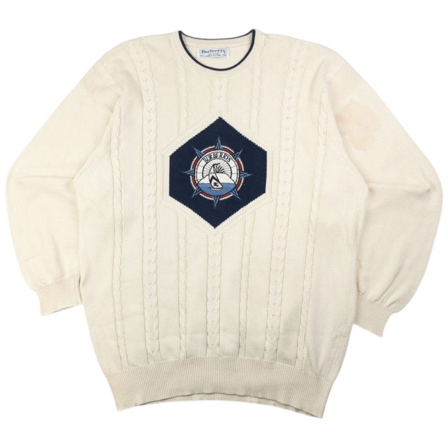 Vintage Burberry Embroidered Cable Knit Jumper Size XL