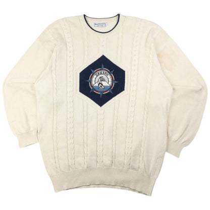 Vintage Burberry Embroidered Cable Knit Jumper Size XL