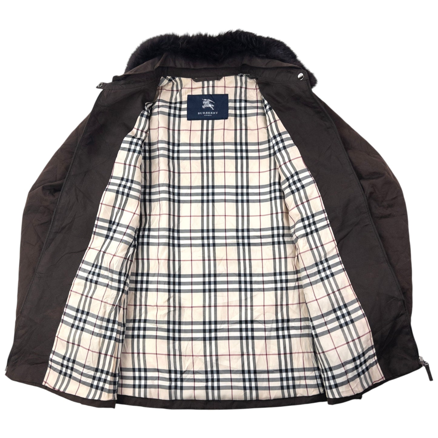 Vintage 2000s Burberry Nova Check Lined Fur Collar Quilted Jacket Womens Size L