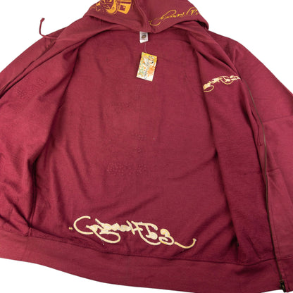 Vintage Ed Hardy Rhinestone Skull Zip Up Hoodie Size XXL