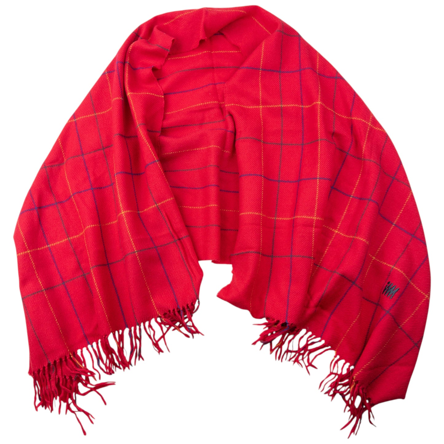 Vintage 2000s Issey Miyake Checkered Wool Tassel Scarf