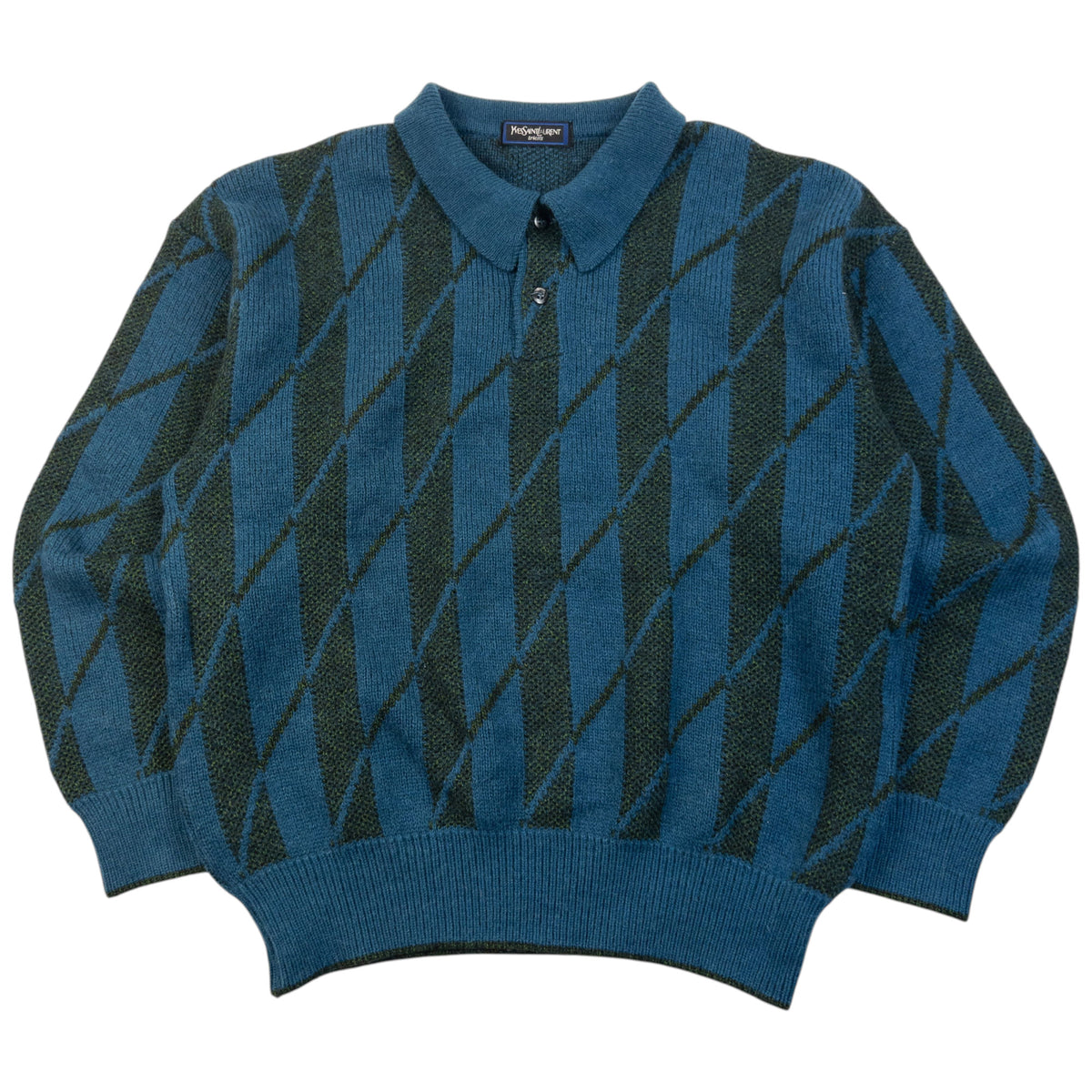 Vintage 80s YSL Yves Saint Laurent Knit Pattern Polo Jumper Size S