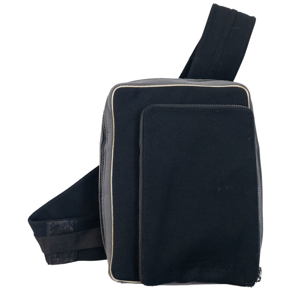 Vintage 2000s Miu Miu Sling Crossbody Bag in black, adjustable velcro strap