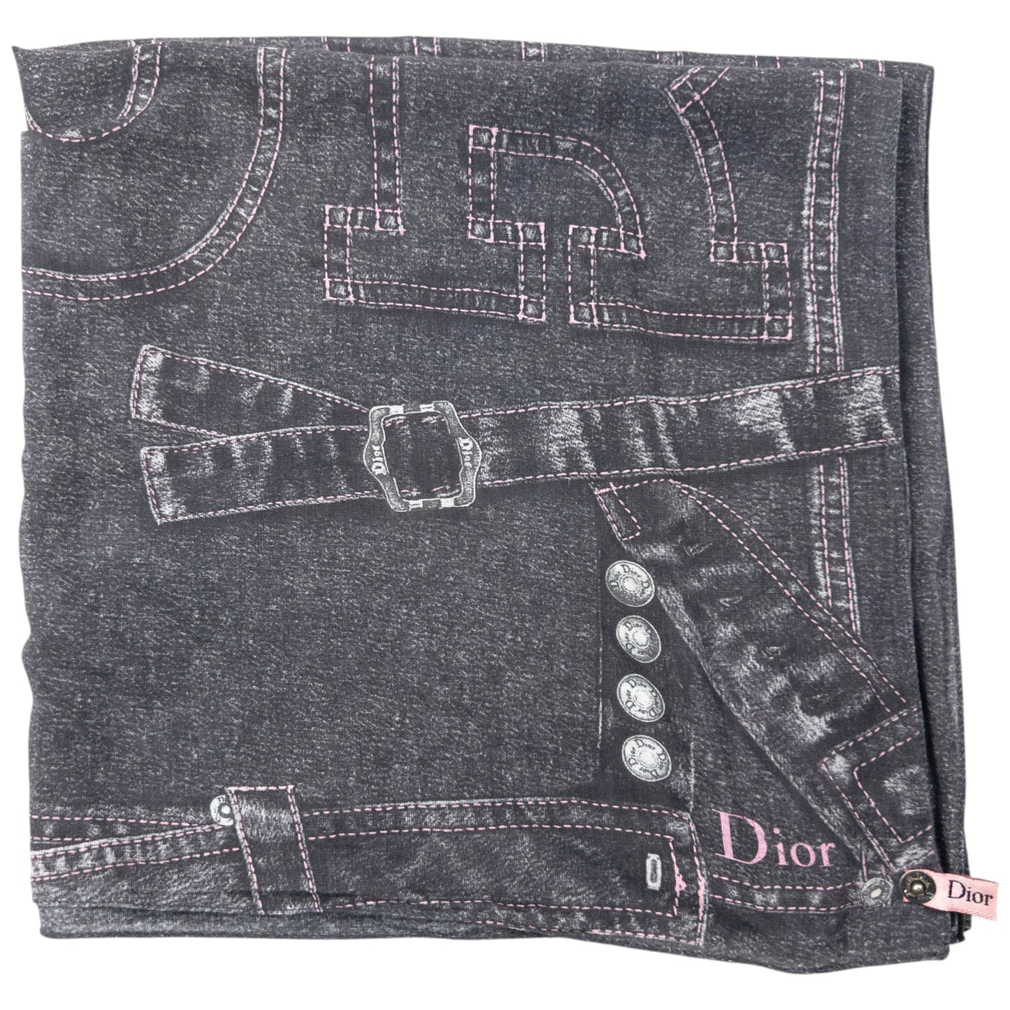 Vintage 2000s Dior By John Galliano Denim Print Silk Scarf