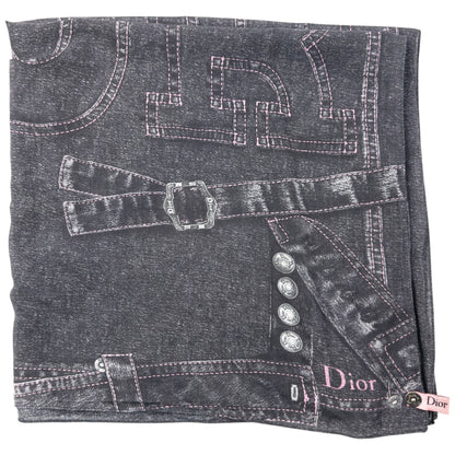 Vintage 2000s Dior By John Galliano Denim Print Silk Scarf