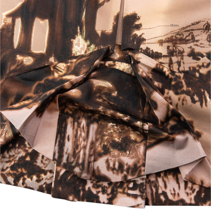 Vintage FW2004 Prada Ruched Pleat Landscape And Temple Skirt Womens Size W28