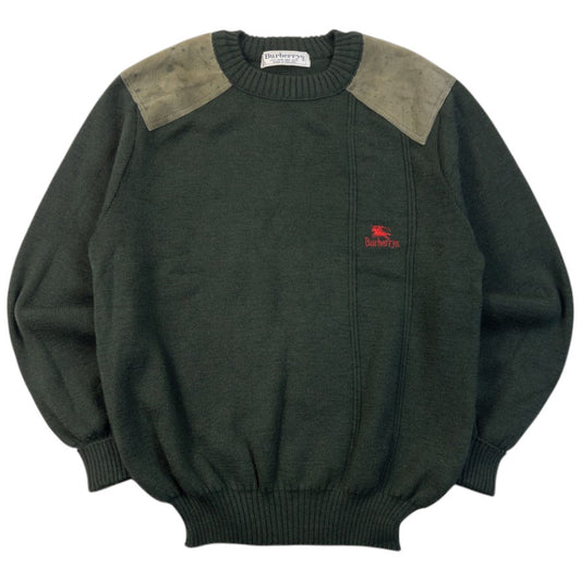 Vintage 90s Burberry Suede Patch Wool Jumper Size S