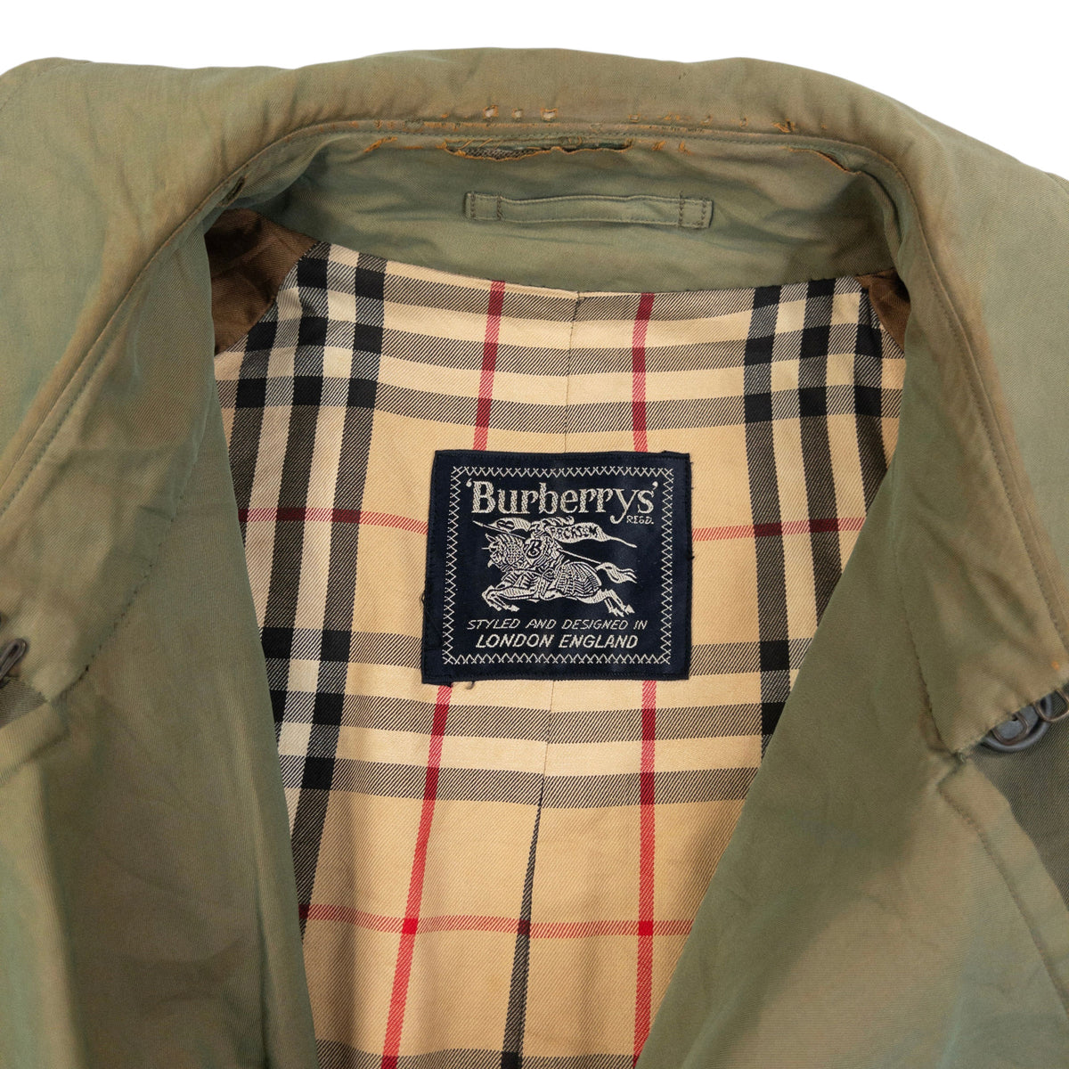 Vintage 90s Burberry Nova Check Lined Belt Waist Trench Jacket in green (cotton), photo 5