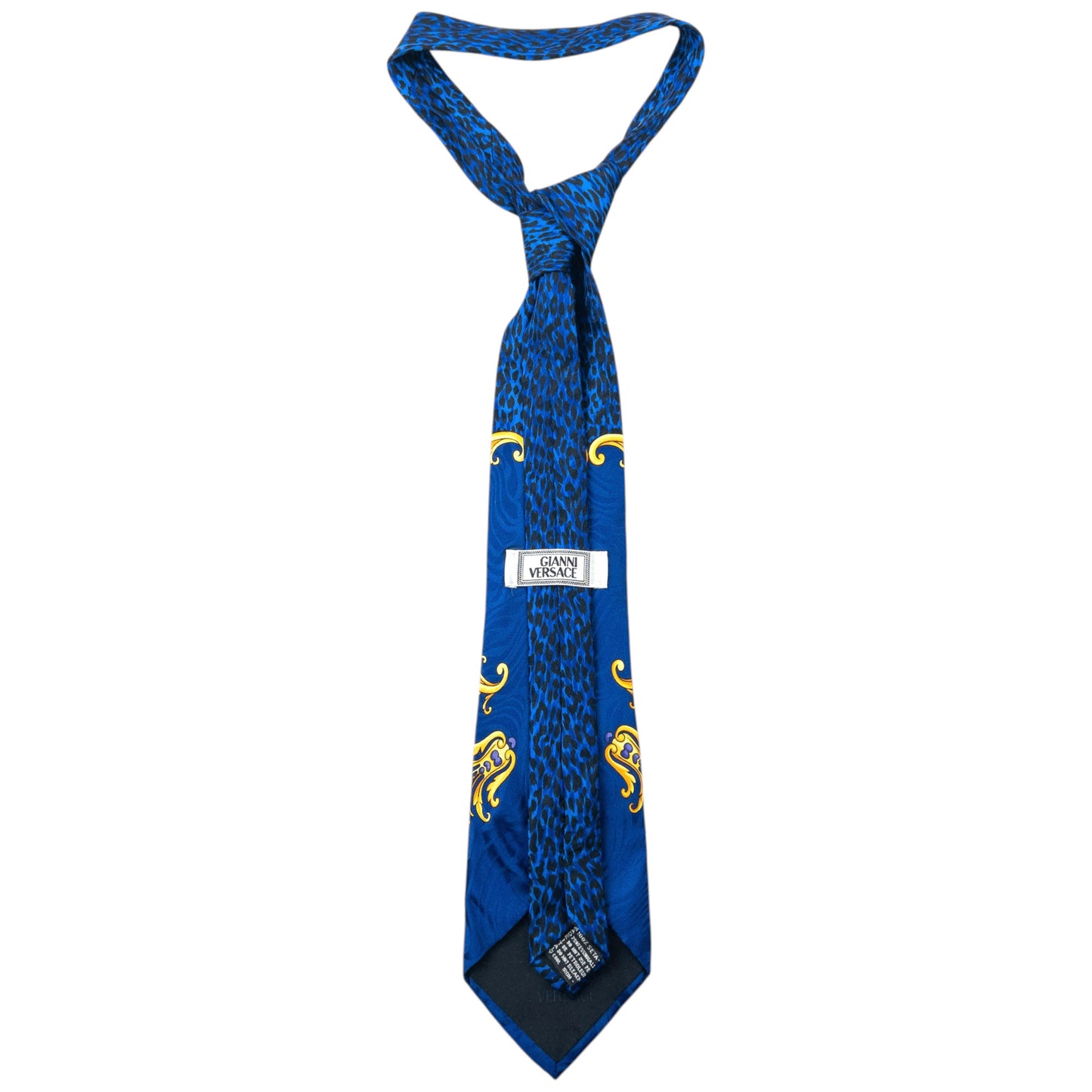 Vintage 90s Gianni Versace Baroque Leopard Print Silk Tie