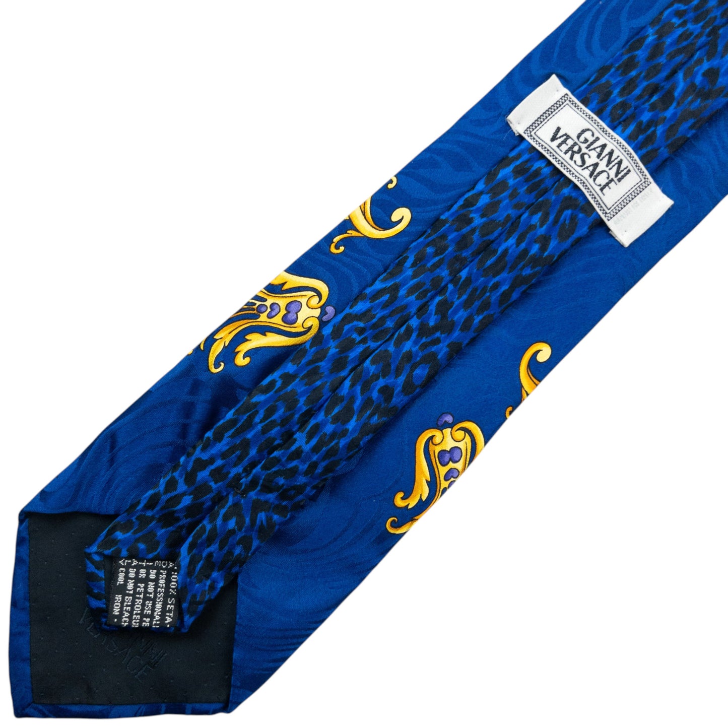 Vintage 90s Gianni Versace Baroque Leopard Print Silk Tie