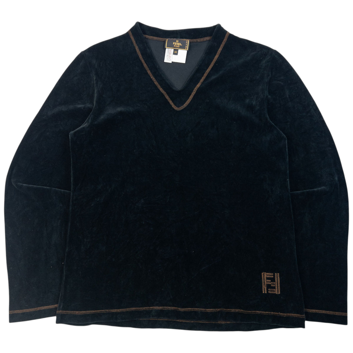 Vintage 2000s Fendi Velour Jumper in black, embroidered logo detail