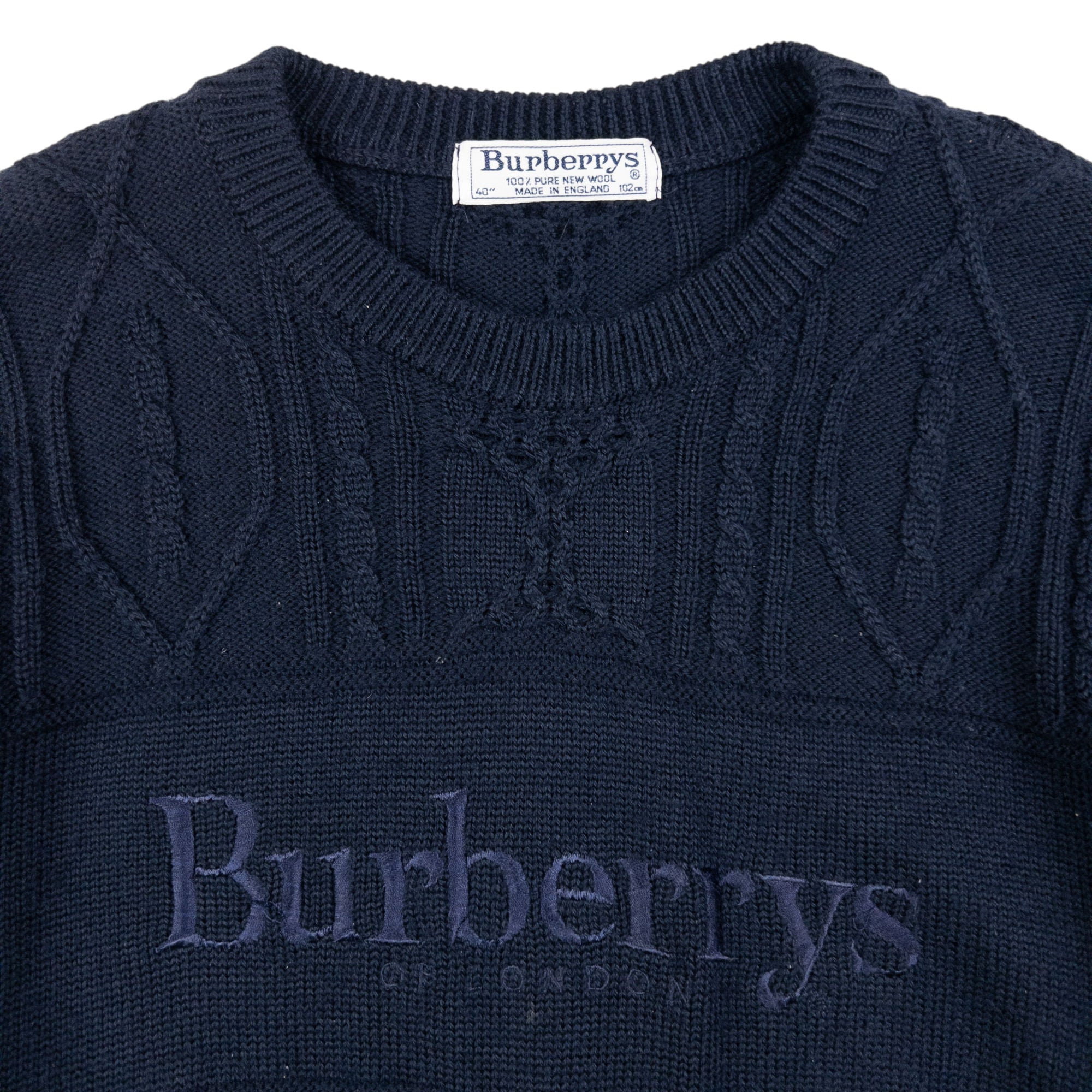 Vintage Burberry Embroidered Cable Knit Jumper Size M