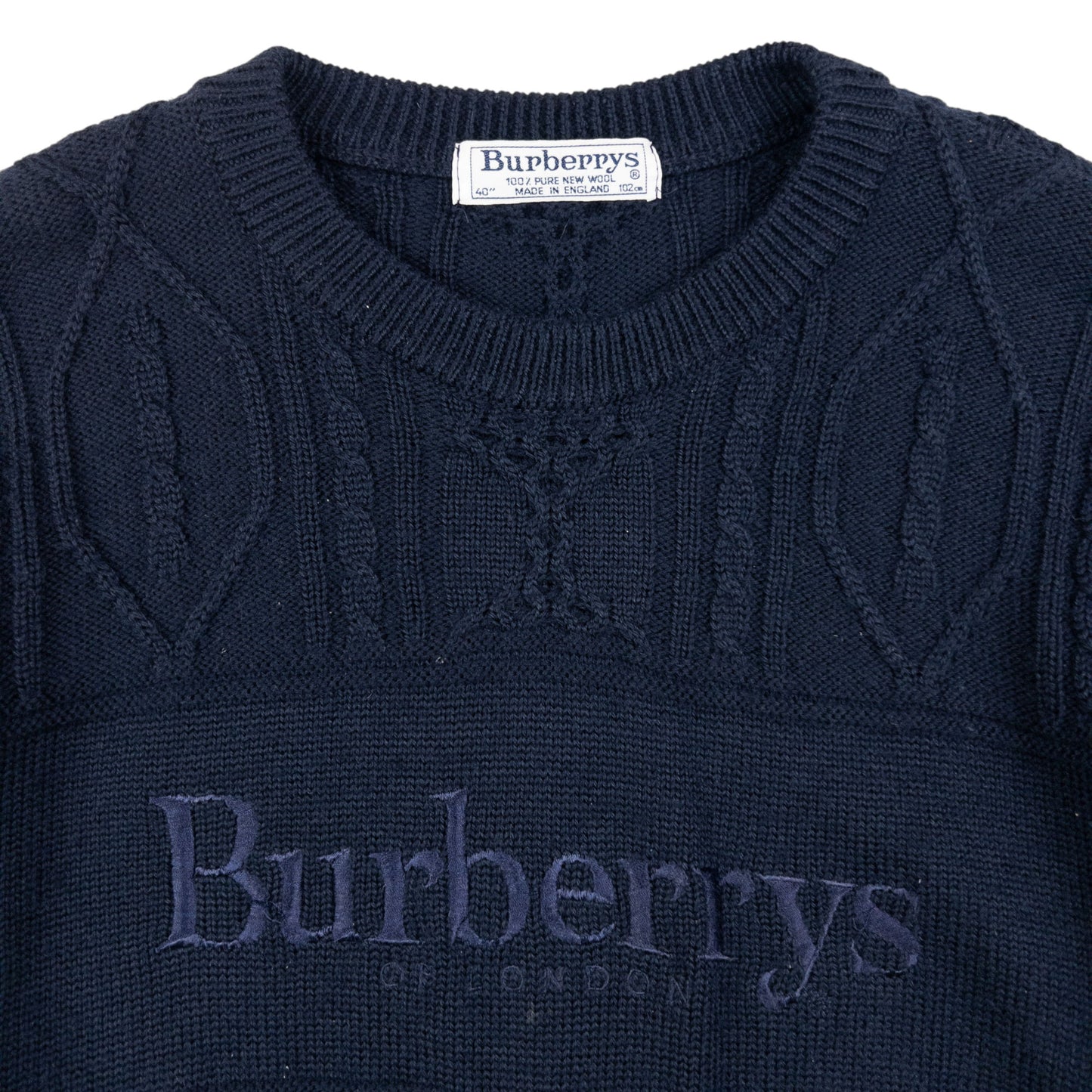 Vintage Burberry Embroidered Cable Knit Jumper Size M