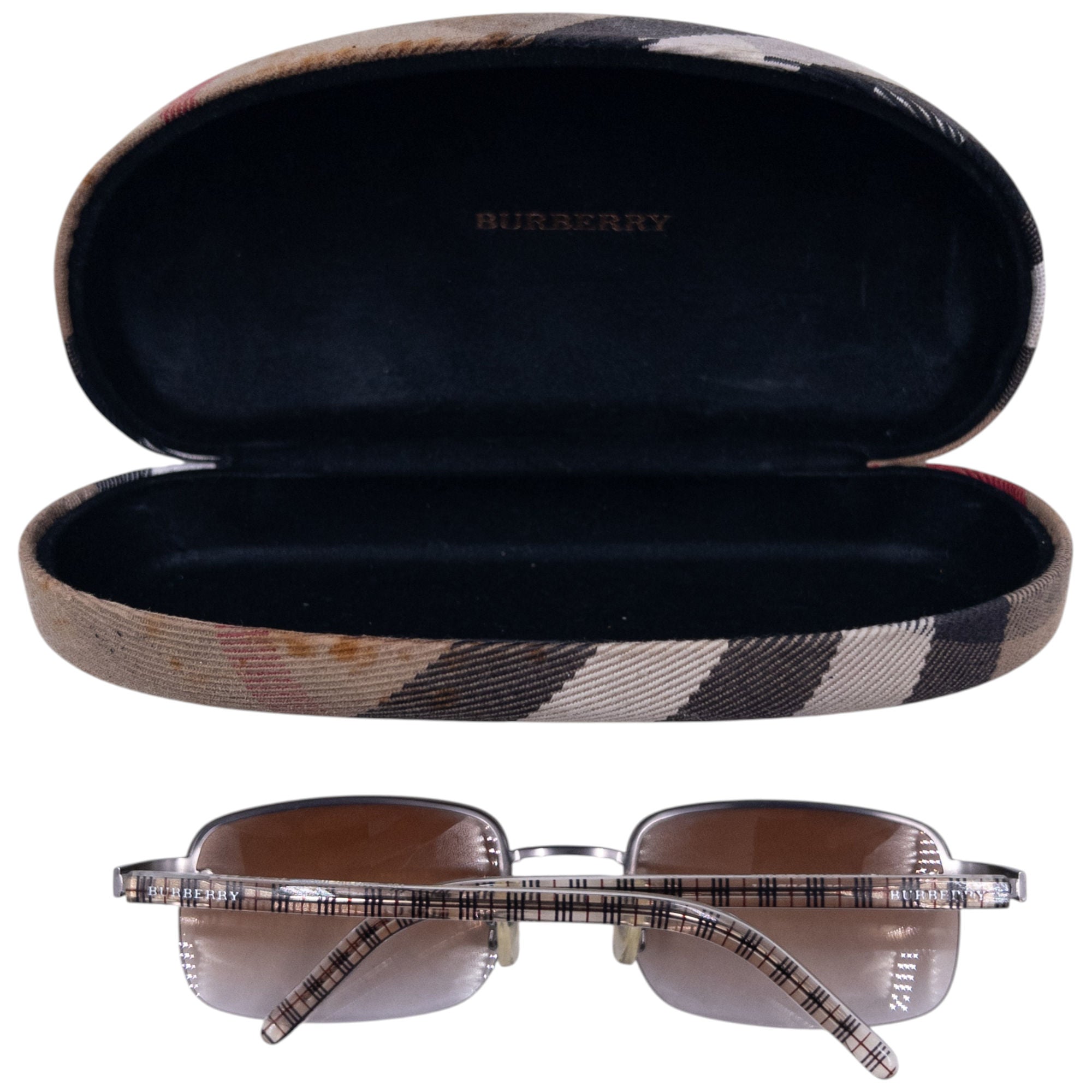 Vintage Burberry Nova Check Rimless Sunglasses