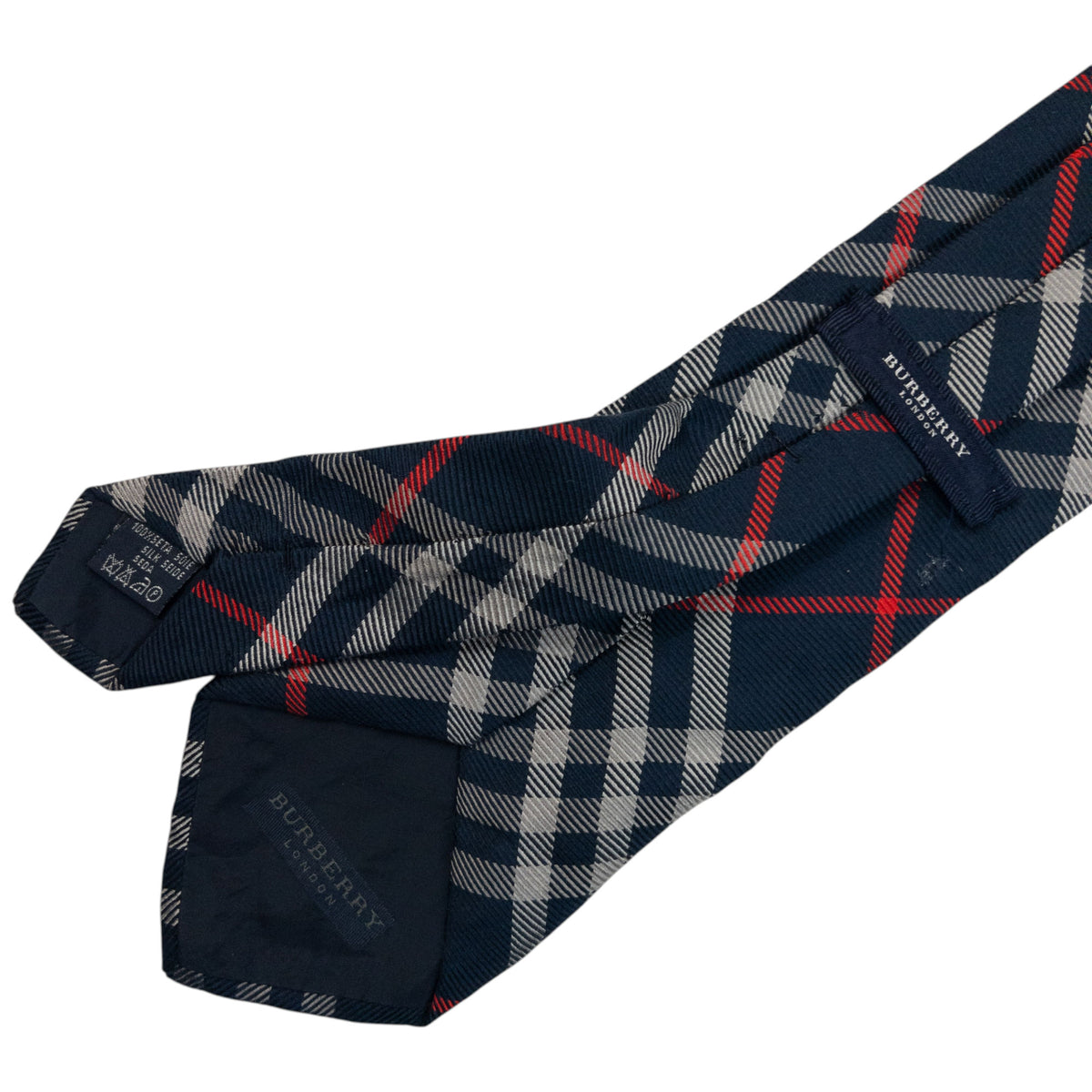 Vintage 2000s Burberry Nova Check Silk Tie in navy, photo 6