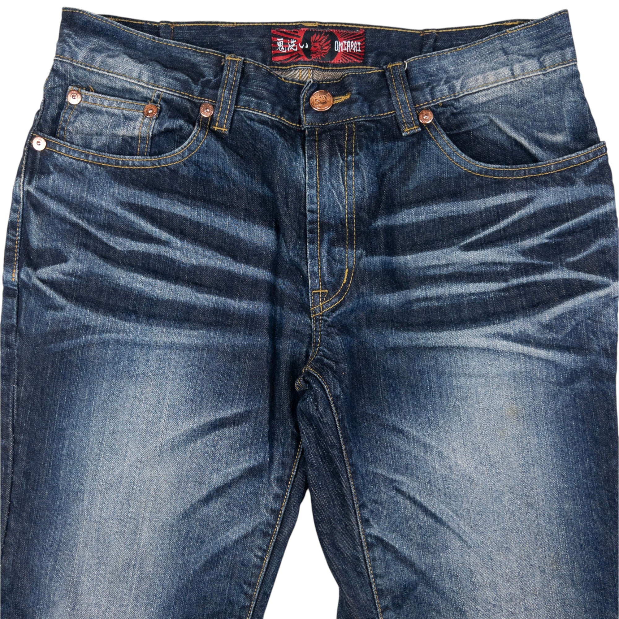 Vintage Oniarai Embroidered Monster Japanese Denim Jeans Size W34